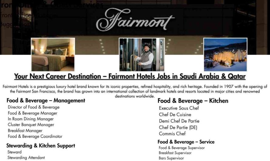 Your Next Career Destination – Fairmont Hotels Jobs in Saudi Arabia & Qatar